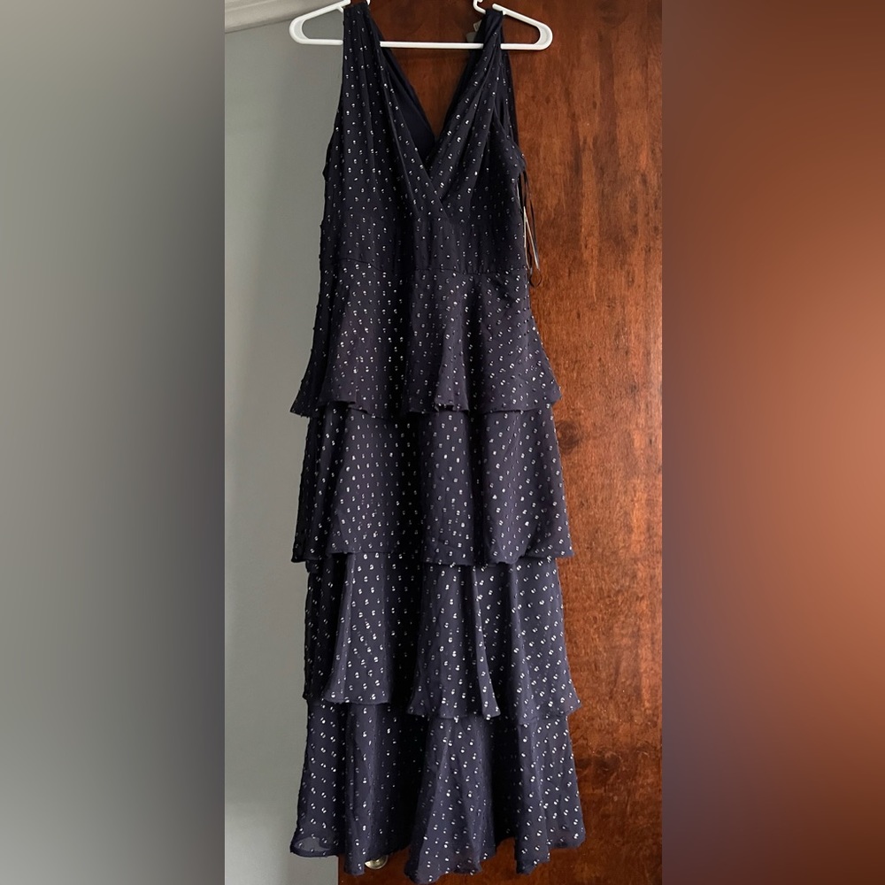 TAYLOR FOR MACY'S FORMAL DRESS     NWT NAVY/SILVER 
TIERED ~ SHEER (LINED)